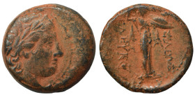SELEUKID KINGS of SYRIA. Seleukos I Nikator, 312-281 BC. Ae (bronze, 7.00 g, 21 mm), Antioch on the Orontes. Laureate head of Apollo right. Rev. Athen...