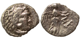 SELEUKID KINGS of SYRIA. Antiochos I Soter, Joint reign with Seleukos I, 294-281 BC. Obol (silver, 0.28 g, 8 mm), uncertain mint. Head of Herakles rig...