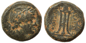 SELEUKID KINGS of SYRIA. Antiochos II Theos, 261-246 BC. Ae (bronze, 6.94 g, 17 mm), Sardes. Laureate head of Apollo to right. Rev. ΒΑΣΙΛΕΩΣ AΝΤΙΟΧΟΥ ...