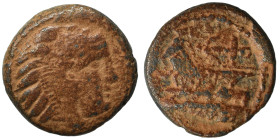 SELEUKID KINGS of SYRIA. Seleukos II Kallinikos. 246-225 BC. Ae (bronze, 3.34 g, 15 mm), Arados. Head of Herakles right, wearing lion skin. Rev. Prow ...