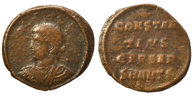 Constantius II, 337-361. Follis (bronze, 2.03 g, 19 mm), Antioch. Laureate, drap...