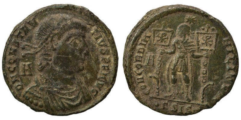 Constantius II, 337-361. Centenionalis (bronze, 5.06 g, 24 mm), Siscia. Pearl-di...