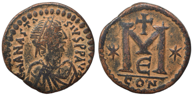 Anastasius I, 491-518. Follis (bronze, 18.70 g, 32 mm), Constantinople. D N ANAS...