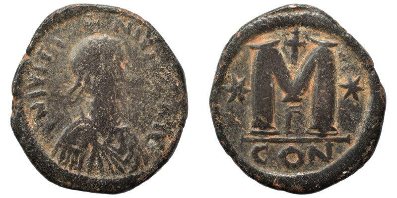 Justin I, 518-527. Follis (bronze, 16.80 g, 33 mm), Constantinople. DN IVSTINVS ...