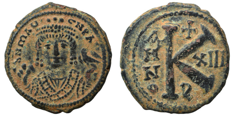 Maurice Tiberius, 582-602. Half follis (bronze, 5.47 g, 23 mm), Theoupolis (Anti...