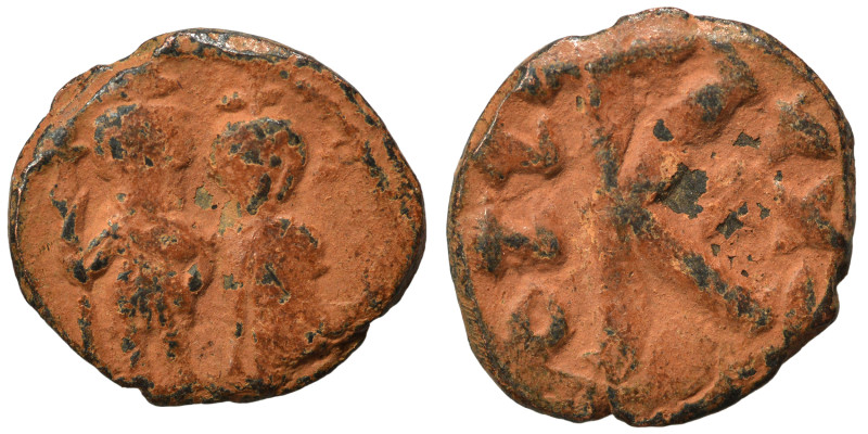 Heraclius, with Heraclius Constantine, 610-641. Half Follis (bronze, 1.71 g, 16 ...