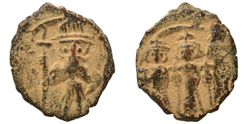 Constans II, with Constantine IV, Heraclius, and Tiberius, 641-668. Follis (bron...