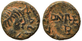 OSTROGOTHS. Baduila, 541-552. Nummus (bronze, 0.70 g, 8 mm), Ticinum. Pearl-diademed, draped and cuirassed bust right. Rev. DN REX in field below, B. ...