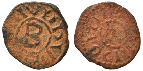 CRUSADERS. Principality of Antioch. Bohémond IV, 1201-1233. Fractional Denier (bronze, 0.79 g, 15 mm). +BOAMVNDV around large B. Rev. +ANTIOCHIA cross...