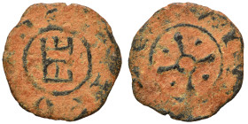 CRUSADERS. County of Tripoli. Bohémond V, 1233-1251. Pougeoise (bronze, 0.66 g, 15 mm). +CIVITAS cross pommetée with central pellet-in-annulet; pellet...