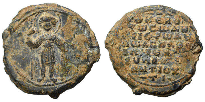 Byzantine, circa 11th century. Seal (lead, 24.35 g, 32 mm), Antioch. St Georgios...