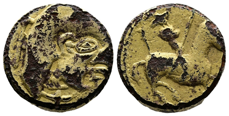Eastern Variety or imitation of Pictones ?. Gilded AE Drachm (13,5 mm, 4,33 g.) ...