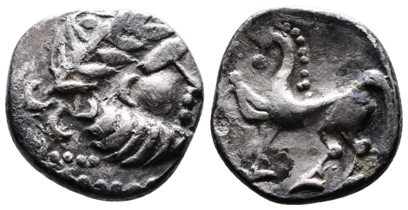 Middle Danube Tribes ''Kugelwange" type. AR Drachm (15mm, 2,17g.) Imitating the ...