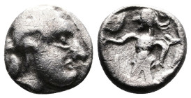 Central European Tribes, Boii. 1st. Century BC. AR Obol (9,5 mm, 0,77 g.) Athena-Alkis-series. Celticized male head to right. Rev. Stylized Athena Alk...