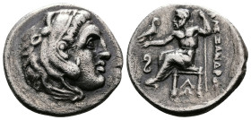 Kings of Macedon Alexander III The Great. AR Drachm (17,5 mm. 4,00 g.) Lampsakos mint, ca. 323-317 BC. Head of Herakles to right wearing lion skin Rev...