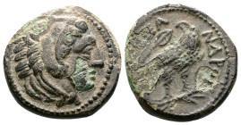 Kings of Macedon. Alexander III the Great. (336-323 BC.). Æ (16,5 mm, 2,95 g.). Amphipolis mint. Struck under Antipater, ca. 332-326 BC. Head of Herak...
