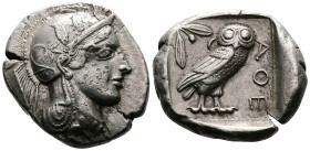 Attica. Athens. Circa 449-404 BC. AR Tetradrachm (26,5 mm, 17.13 g.), mid 440s. Head of Athena to right, wearing crested Attic helmet adorned with thr...