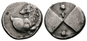 Thrace, Chersonesos. Circa 386-338 BC. AR Hemidrachm (13mm, 2.46 g.). Forepart of a lion to right, his head turned back to left. Rev. Quadripartite in...