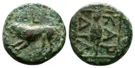THRACE. Kardia. Circa 350-309 BC. AE (12 mm, 1.96 g.) Lion leaping to left. Rev. KAP/ΔΙΑ Barley grain within linear square border. HGC 3.2, 1482. Tzve...