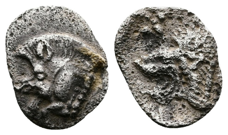 Mysia. Kyzikos. ca 450-400 BC. AR Hemiobol (9,5 mm, 0.33g.) Forepart of boar lef...
