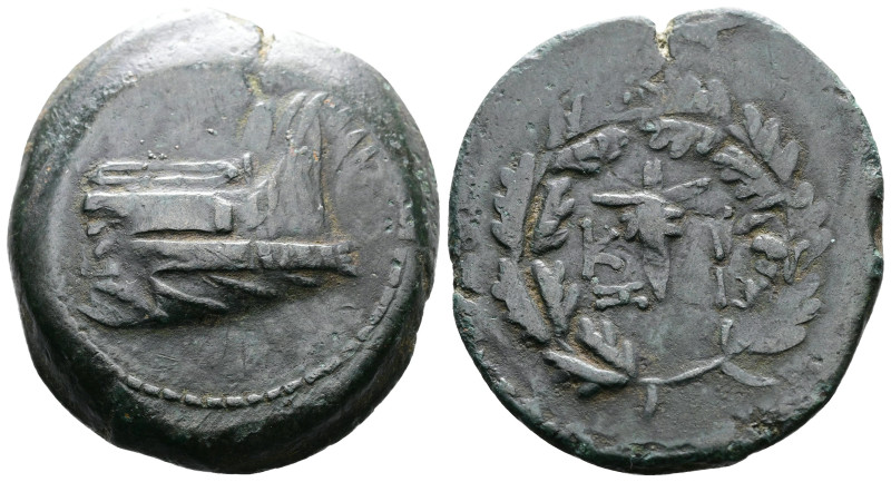 Mysia. Kyzikos. 3rd. Century BC. AE (29mm, 15.25g.) Prow right. Rev. K-Y / Ξ-I B...