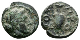 Mysia, Prokonnesos. ca. 350-330 BC. AE (11mm, 1,4g.) Laureate head of female (Aphrodite?) right. Rev: ΠΡΟ / ΚΟΝ. Oinochoe. SNG France 2424-9; SNG Cope...
