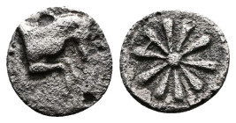 Aiolis. Kyme ca. 400-350 BC. AR Hemiobol (0.30g, 7mm) Forepart of prancing horse right. Rev. Rosette. SNG Kayhan 91-93; SNG v. Aulock 7692. Very Fine.