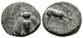 Ionia. Ephesos. Ca. 190-150 BC. AE (15,5mm, 2.99g.). Ε Φ Bee with straight wings within wreath. Rev. Stag grazing right; quiver above. SNG Kayhan 306;...