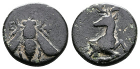 Ionia. Ephesos. Ca. 390-380 BC. AE (12mm, 1.60g.). Ε Φ Bee. Rev. Forepart of a stag right, head left. SNG Copenhagen 244. Slightly off center Very Fin...