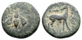 Ionia. Ephesos. Ca. 190-150 BC. AE (12,5mm, 1,85g.). Ε Φ Bee within a wreath. Rev. Stag standing right, head left; quiver to upper left. BMC - , cf. 1...