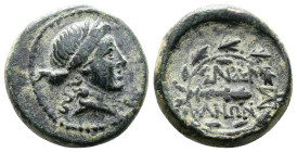 Lydia, Sardes. Ca. 133 BC.- 14 BC. Æ (14,5 mm, 3,68 g.) Laureate head of Apollo right Rev. ΣΑΡΔΙ/ΑΝΩΝ, club within laurel wreath; above, monogram. Cf....