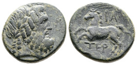 Pisidia. Termessos. 1st. Century BC. Æ (17mm, 4,31 g.) Dated CY 11 (61-60 BC). Laureate head of Zeus right. Rev. Horse galloping left TEP below; IA (d...
