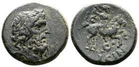 Pisidia.Isinda. Æ (20mm, 4,71g.) Laureate head of Zeus right. Rev. IΣIN beneath rider on horseback galloping right, wielding spear, IE (= year 15) in ...