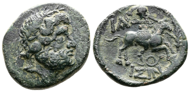 Pisidia. Isinda. 2nd.-1st. Century BC. AE (20mm, 5,24g.) Laureate head of Zeus, ...