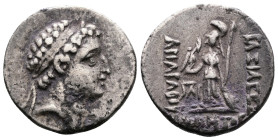Kings of Cappadocia. Ariarathes VII Philometor, ca. 112/110-100 BC. AR Drachm (17mm, 3.85 g.) year 2 (?) = 110. Diademed head of Ariarathes VII to rig...
