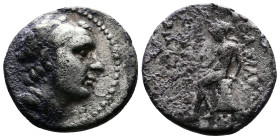 Seleukid Kingdom. Antiochos III the Great (223–187 BC.) AR Drachm (18mm, 4,06g.). Uncertain mint. Diademed head to right. Rev. Apollo, testing arrow a...
