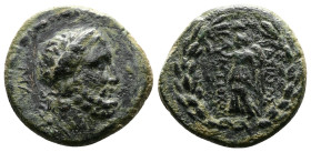 Seleukid Kingdom. Antiochos IV Epiphanes (175-164 BC.) Æ (15,5mm, 3,66g.). Mallos mint. Laureate and draped of Zeus right MA behind; fillet border. Re...
