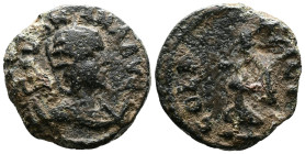 MACEDON, Philippi. Salonina Augusta 8254-268 AD.9 AE (20 mm, 6.10 g.) SALONINA AVG, draped bust right, on crescent. Rev. COL PHILIP, Nike advancing le...