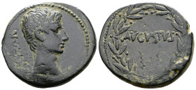 ASIA MINOR, Uncertain mint. Augustus (27 BC.-14 AD.) AE (27 mm, 10,88 g.) ca. 25 BC. CAESAR, Bare head to right. Rev. AVGVSTVS within laurel wreath. R...