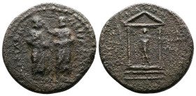 MYSIA. Pergamum. Time of Augustus (27 BC- 14 AD). AE. (20,5mm, 5,24 g.) Proconsul in toga standing facing, being crowned by soldier. Rev. Distyle temp...