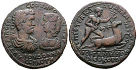 MYSIA. Pergamum. Septimius Severus, with Julia Domna. (193-211 AD.) Æ Medallion (44mm, 45,92 g.). Claudianus Terpander, strategus. • AVT • KAI • Λ • C...