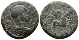 LYDIA. Mostene Pseudo-authonomous issue 2nd. Century BC. time of Marcus Aurelius struck ca. 169-180 AD. AE (24mm, 10,09 g.) ΘƐΑ [ΡΩΜΗ]; helmeted bust ...