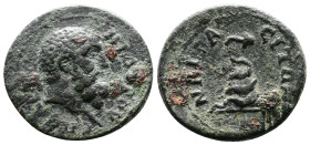 LYDIA. Nakrasa. Pseudo-autonomous issue Time of Trajan or Hadrian (98-138 AD.) Æ (18mm, 2,30g.) Bare, bearded head of Herakles right. Rev. NAKPACITΩN,...