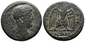 LYDIA. Thyateira. Commodus (177-192 AD.) AE. (22mm, 5,44 g.) [AV KOMODOC] Laureate, draped and cuirassed bust right. Rev. ΘYΑΤ / EΙΡΗ / ΝΩΝ. Eagle sta...