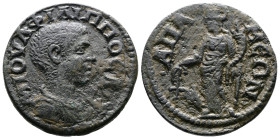PHRYGIA. Apameia, Philip II as Caesar (244-247 AD.) AE (22mm, 5,55g.) M IOYΛ ΦIΛIΠΠOC K, draped and cuirassed bust right. Rev. AΠAMEΩN, Tyche standing...