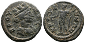PHRYGIA. Bruzus. Pseudo-autonomous (ca. 2nd.- 3rd. AD.) AE (19,5mm, 4,29 g.) BΡΟVΖΟC. Turreted head of Tyche right. Rev: BPOYZHNΩN. Hermes standing le...