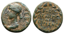 PHRYGIA. Eumenea. Livia (14-29 AD.) AE (13,5mm, 1,94g.) Kleon Agapetos, magistrate. Struck under Tiberius. ΣHBAΣTH. Draped bust of Livia left. Rev. ΚΛ...