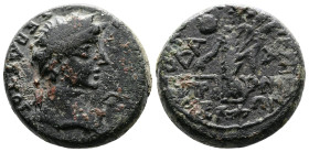 PHRYGIA, Prymnessus. Tiberius. (14-37 AD.) AE (19 mm, 8,56g.). Kaikilios Plokamos, magistrate. ΣΕΒΑΣΤΟΣ, laureate head right. Rev.[KAIKIΛIOΣ ΠΛOKAMOΣ]...