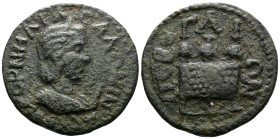 PAMPHYLIA. Perge. Salonina, Augusta (254-268 AD.) AE 10 Assaria (29 mm, 13,72 g.) KOPNHΛIA CAΛΩNIN-A CЄB Diademed and draped bust of Salonina set on c...