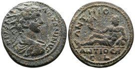 PISIDIA. Antioch, Elagabalus (218-222 AD.) AE (25,5mm, 9,78g.) PIVS AVGVSTVS ANTONINVS Radiate, draped and cuirassed bust right. Rev. ANTHIO The river...